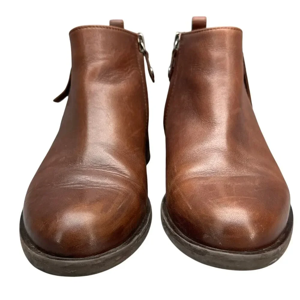Geox D Resia C Brown Leather Croc Embossed Block Heel Ankle Boot Women 38/7.5-8